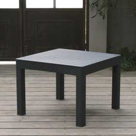Set mobilier de gradina Keter Rosalie, din polipropilena, imitatie ratan, cu masuta multifunctionala Orlando, cu 2 fotolii si canapea 3 locuri, pentru balcon si terasa, culoare grafit, rezistent la UV si intemperii
