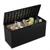 Cutie depozitare pentru exterior, cu capac, pentru unelte si obiecte uz casnic, material plastic, culoare grafit, Keter Emily, imitatie ratan, 280 L 