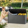 Cutie depozitare pentru exterior, cu capac, pentru unelte si obiecte uz casnic, material plastic, culoare grafit, Keter Emily, imitatie ratan, 280 L 