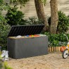 Cutie depozitare pentru exterior, cu capac, pentru unelte si obiecte uz casnic, material plastic, culoare grafit, Keter Emily, imitatie ratan, 280 L 