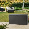 Cutie depozitare pentru exterior, cu capac, pentru unelte si obiecte uz casnic, material plastic, culoare grafit, Keter Emily, imitatie ratan, 280 L 