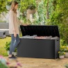 Cutie depozitare pentru exterior, cu capac, pentru unelte si obiecte uz casnic, material plastic, culoare grafit, Keter Emily, imitatie ratan, 280 L 