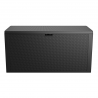 Cutie depozitare pentru exterior, cu capac, pentru unelte si obiecte uz casnic, material plastic, culoare grafit, Keter Emily, imitatie ratan, 280 L 