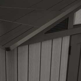 Casuta de gradina, Keter, Gri, colectie Stronghold, 10x8, material Evotech, usa dubla, podea, ventilatie, ranforsare metalica