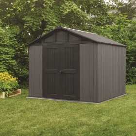 Casuta de gradina, Keter, Gri, colectie Stronghold, 10x8, material Evotech, usa dubla, podea, ventilatie, ranforsare metalica