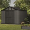 Casuta de gradina, Keter, Gri, colectie Stronghold, 10x8, material Evotech, usa dubla, podea, ventilatie, ranforsare metalica Usa dubla, Sistem de inchidere, Luminator, Ferestre, Ventilatie, Evotech, 184 kg, Stronghold