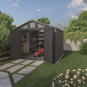 Casuta de gradina, Keter, Gri, colectie Stronghold, 10x8, material Evotech, usa dubla, podea, ventilatie, ranforsare metalica
