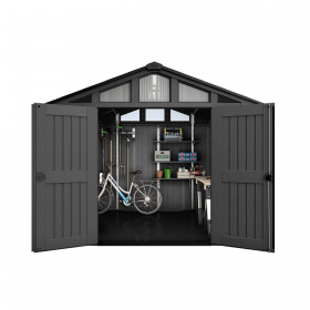 Casuta de gradina, Keter, Gri, colectie Stronghold, 10x8, material Evotech, usa dubla, podea, ventilatie, ranforsare metalica
