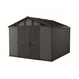 Casuta de gradina, Keter, Gri, colectie Stronghold, 10x8, material Evotech, usa dubla, podea, ventilatie, ranforsare metalica