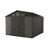 Casuta de gradina, Keter, Gri, colectie Stronghold, 10x8, material Evotech, usa dubla, podea, ventilatie, ranforsare metalica Usa dubla, Sistem de inchidere, Luminator, Ferestre, Ventilatie, Evotech, 184 kg, Stronghold