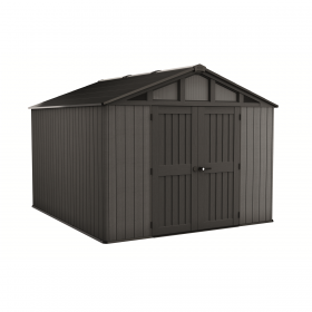 Casuta de gradina, Keter, Gri, colectie Stronghold, 10x8, material Evotech, usa dubla, podea, ventilatie, ranforsare metalica
