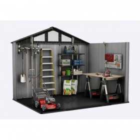 Casuta de gradina, Keter, Gri, colectie Stronghold, 10x8, material Evotech, usa dubla, podea, ventilatie, ranforsare metalica