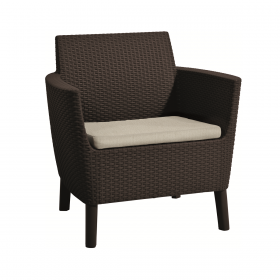 Set mobilier gradina si terasa, maro, material polipropilena, Keter, colectie Salemo, cu masa, 1 canapea, 2 fotolii, perne incluse, rezistent la UV si intemperii
