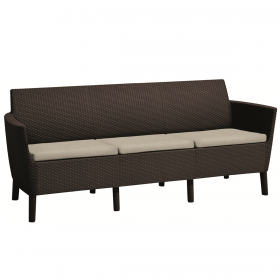 Set mobilier gradina si terasa, maro, material polipropilena, Keter, colectie Salemo, cu masa, 1 canapea, 2 fotolii, perne incluse, rezistent la UV si intemperii