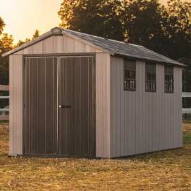 Casuta de gradina, Keter, gri, colectie Oakland 7515, 230 x 476 x 242 cm, extinsa, cu 2 kituri suplimentare