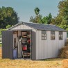 Casuta de gradina, Keter, gri, colectie Oakland 7515, 230 x 476 x 242 cm, extinsa, cu 2 kituri suplimentare Usa dubla, Sistem de inchidere, Luminator, Ferestre, Ventilatie, Duotech, 252 kg, Oakland