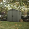 Casuta de gradina, Keter, verde maslin, 6x6, colectie Darwin, cu usa dubla, cu podea, cu ventilatie, cu ranforsare metalica Usa dubla, Sistem de inchidere, Ventilatie, Evotech, Darwin