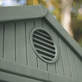 Casuta de gradina, Keter, verde maslin, 6x6, colectie Darwin, cu usa dubla, cu podea, cu ventilatie, cu ranforsare metalica
