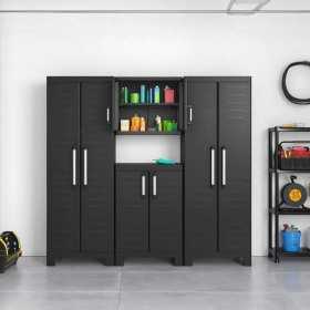 Dulap depozitare garaj, material polipropilena, negru, scule, 4 rafturi reglabile, Keter, Detroit Alto, 65x45x182 cm, sistem inchidere cu lacat