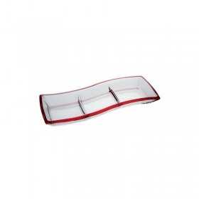 Platou rectangular compartimentat Walther Glass Cherry Red 41 cm