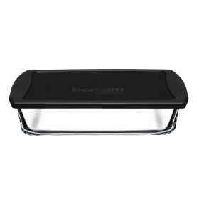 Vas rectangular din sticla termorezistenta cu capac plastic negru Pasabahce Borcam 1320 ml