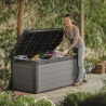 Lada depozitare gradina si terasa, pentru unelte si perne, cu capac, manere, material polipropilena, culoare gri, Keter Cortina, 570 L, rezistenta UV 