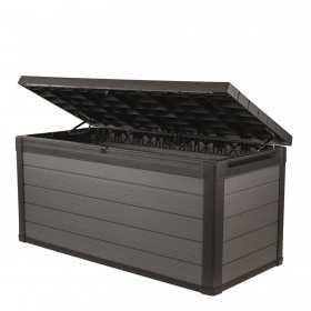 Lada depozitare gradina si terasa, pentru unelte si perne, cu capac, manere, material polipropilena, culoare gri, Keter Cortina, 570 L, rezistenta UV