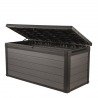 Lada depozitare gradina si terasa, pentru unelte si perne, cu capac, manere, material polipropilena, culoare gri, Keter Cortina, 570 L, rezistenta UV 