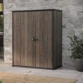 Dulap exterior gradina, din compozit DecoCoat, pentru unelte si accesorii, maro, 2 rafturi, Keter Signature, 140 x 736 x 1704 cm, cu podea, 2 usi, 1400 L, rezistent la intemperii