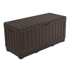 Cutie depozitare pentru terasa si gradina, pentru unelte si jucarii, cu capac, material polipropilena rezistenta UV, culoare maro, manere, Keter Kentwood 350 L