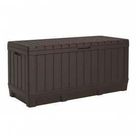 Cutie depozitare pentru terasa si gradina, pentru unelte si jucarii, cu capac, material polipropilena rezistenta UV, culoare maro, manere, Keter Kentwood 350 L