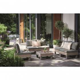 Set mobilier terasa, polipropilena, Keter, colectia Elements, pentru gradina sau foisor, cu masuta, 1 canapea, 2 scaune, 5 locuri, culoare bej, rezistent la UV