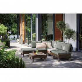 Set mobilier terasa, polipropilena, Keter, colectia Elements, pentru gradina sau foisor, cu masuta, 1 canapea, 2 scaune, 5 locuri, culoare maro, rezistent la UV