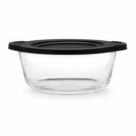 Vas rotund din sticla termorezistenta cu capac plastic negru Pasabahce Borcam 1450 ml