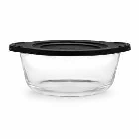 Vas rotund din sticla termorezistenta cu capac plastic negru Pasabahce Borcam 1450 ml