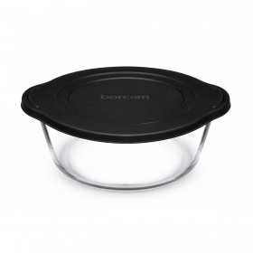 Vas rotund din sticla termorezistenta cu capac plastic negru Pasabahce Borcam 840 ml