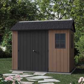 Casuta de gradina, Keter, maro, colectie Newton Plus, 9x7.5, podea, ventilatie, usa dubla,...