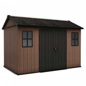 Casuta de gradina, Keter, maro, colectie Newton Plus, 11x7.5, podea, ventilatie, usa dubla,...