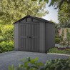 Casuta de gradina, Keter, Gri, colectie Stronghold, 8x6, material Evotech, usa dubla, podea, ventilatie, ranforsare metalica, 254x172.7x220 cm Usa dubla, Sistem de inchidere, Luminator, Ferestre, Ventilatie, Evotech, 160 kg, Stronghold