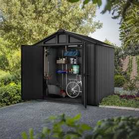 Casuta de gradina, Keter, Gri, colectie Stronghold, 8x6, material Evotech, usa dubla, podea, ventilatie, ranforsare metalica, 254x172.7x220 cm