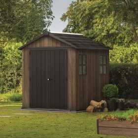 Casuta de gradina, Keter, maro nuc, 223.8x230x246 cm, colectie Apex 7.5x7/7x7.5, cu doua optiuni...