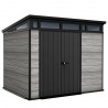 Casuta de gradina, Keter, gri, 9x7, colectie Deco Pent Signature, usa dubla, ferestre, ventilatie, ranforsare metalica Usa dubla, Ferestre, Ventilatie, Polipropilena, 159 kg, Signature 