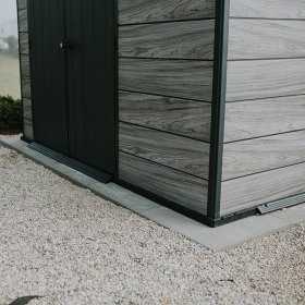 Casuta de gradina, Keter, gri, 9x7, colectie Deco Pent Signature, usa dubla, ferestre, ventilatie, ranforsare metalica