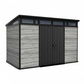 Casuta de gradina, Keter, Gri, 11x7, colectie Deco Pent Signature, usa dubla, ferestre, ventilatie, ranforsare metalica