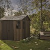 Casuta de gradina, Keter, maro nuc, 287x230x246 cm, colectie Apex 7.5x9/9x7.5, cu doua optiuni de asamblare, usa dubla, ferestre, ventilatie Usa dubla, Ferestre, Ventilatie, Polipropilena, 165 kg, Apex