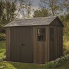 Casuta de gradina, Keter, maro nuc, 287x230x246 cm, colectie Apex 7.5x9/9x7.5, cu doua optiuni de asamblare, usa dubla, ferestre, ventilatie Usa dubla, Ferestre, Ventilatie, Polipropilena, 165 kg, Apex