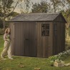 Casuta de gradina, Keter, maro nuc, 287x230x246 cm, colectie Apex 7.5x9/9x7.5, cu doua optiuni de asamblare, usa dubla, ferestre, ventilatie Usa dubla, Ferestre, Ventilatie, Polipropilena, 165 kg, Apex