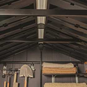 Casuta de gradina, Keter, maro nuc, 287x230x246 cm, colectie Apex 7.5x9/9x7.5, cu doua optiuni de asamblare, usa dubla, ferestre, ventilatie