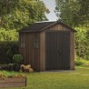 Casuta de gradina, Keter, maro nuc, 287x230x246 cm, colectie Apex 7.5x9/9x7.5, cu doua optiuni de asamblare, usa dubla, ferestre, ventilatie Usa dubla, Ferestre, Ventilatie, Polipropilena, 165 kg, Apex