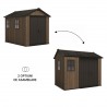 Casuta de gradina, Keter, maro nuc, 287x230x246 cm, colectie Apex 7.5x9/9x7.5, cu doua optiuni de asamblare, usa dubla, ferestre, ventilatie Usa dubla, Ferestre, Ventilatie, Polipropilena, 165 kg, Apex